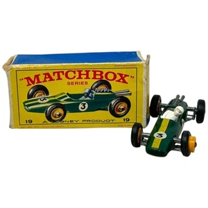 Matchbox Lotus Racing Car No. 19 Green Lesney Series 1965 with Box Vintage - Picture 1 of 6