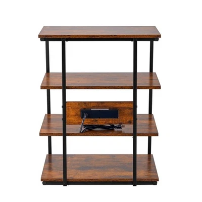 Soporte multimedia de madera ajustable de 4 niveles 33x16x55 pulgadas con luces LED y tiras eléctricas Foto 1 de 4