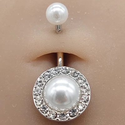 Barras para el vientre botón piercing barra colgante ombligo cuerpo joyería gema anillo plata redondo Foto 1 de 4