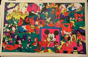 DISNEY AFTER DARK VINTAGE 1970's BLACKLIGHT HEADSHOP POSTER By WOLLY WOOD -NICE! - Picture 1 of 8