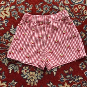 Vtg Girls Elastic Waist Shorts Size 2T Red Plaid Embroidered Cherries - Picture 1 of 5