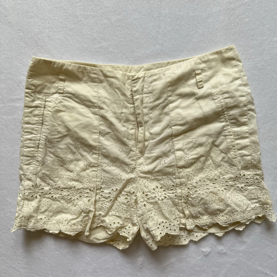Pantalones Cortos Rag & Bone Marfil 0 Encaje Ojales Algodón Playa EE. UU. Preppy Tapete Cinturón Lazos Foto 1 de 4