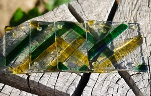 VINTAGE Fused Glass Coaster Set of 4 1960's Mid Century Modern Art Glass - Picture 1 of 3