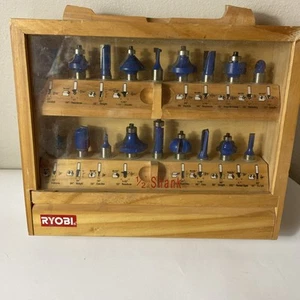 NEW Ryobi Router Bit 18 piece Set Carbide Wooden Case Box Tool 1/2” Shank - Picture 1 of 3