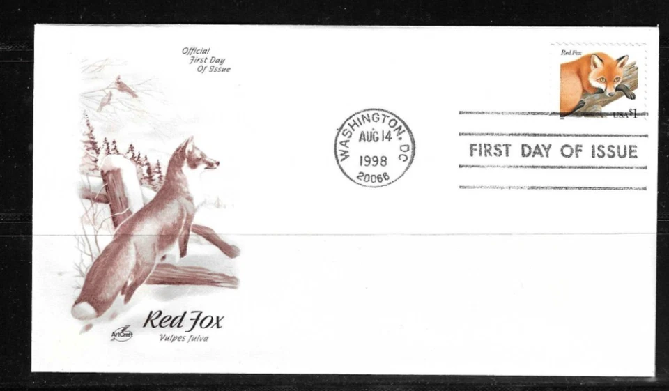 US SC # 3036 Red Fox FDC . Artcraft Cachet - Image 1 of 1