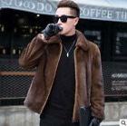 Mens Faux Mink Fur Coat Winter Warm Stylish Lapel Zipper Brown Jacket Overcoat