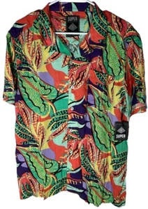 Men's Super Massive Button Up Hawaiian Shirt W/ Palm Trees 80s Retro Sz L NEW - Picture 1 of 5