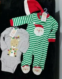 Carter’s 2 piece Christmas Set Santa and a Reindeer 3 months Baby Gift - Picture 1 of 8