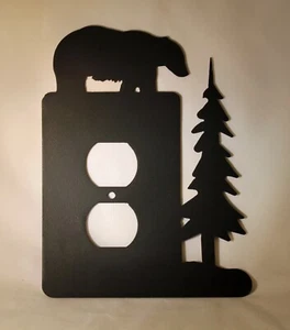 BEAR an Tree Single Wall Plug Plate Outlet Cover Wildlife Cabin Lodge Metal Art - Picture 1 of 3