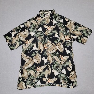 Camisa Campia Moda Para Hombre Grande Negra Floral Hawaiana Martini Campamento Abotonada Foto 1 de 4