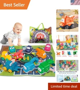 1st Birthday Gift Set: 9 PCS Baby Crane Cars with Playmat - Safe & Engaging Fun! - Picture 1 of 11
