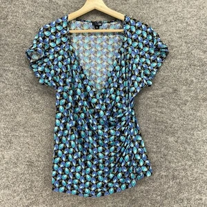 East 5th Blouse Women PL Petite Blue Floral V-Neck Short Sleeve Pullover Casual - Picture 1 of 7