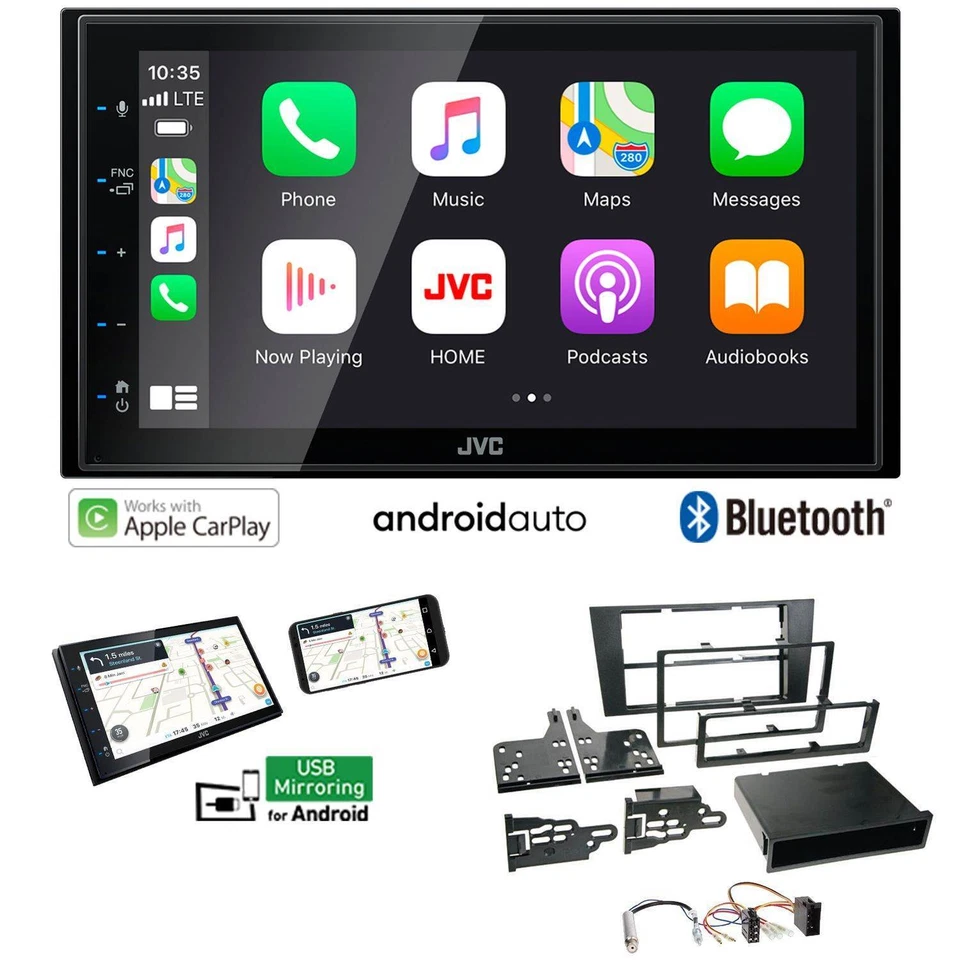 JVC 2-DIN Autoradio Apple CarPlay Android Auto für Audi A4 1999-2001 schwarz