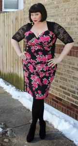 NWT  KIYONNA Dress Size 2X Ruched Floral Stretch Lace  Womens - Picture 1 of 3