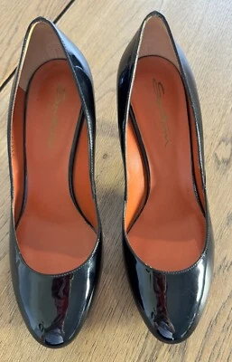 Zapatos de salón SANTONI para mujer de charol negro Heals Business Vamp talla 36 Foto 1 de 4