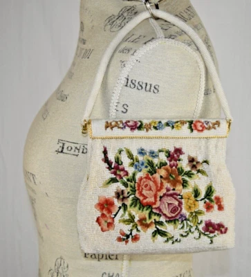 Vintage Walborg Beaded Purse 70s Pearl Beading Colorful Floral Embroidery 7"X7" - Image 1 of 4