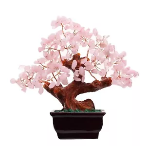 Feng Shui Natural Rose Pink Quartz Crystal Money Tree Bonsai Style Decoration... - Picture 1 of 6