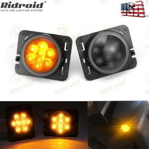 LED Side Marker Fender Lights Amber Smoked Lens For Jeep Wrangler JK 2007-2018 - Picture 1 of 12