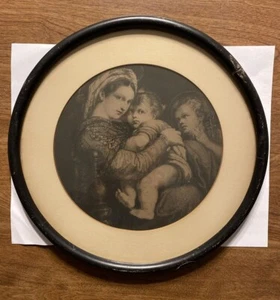 Antiguo arte bordado hilo Madonna Della Seggiola de Raphael enmarcado antiguo B7 - Imagen 1 de 12