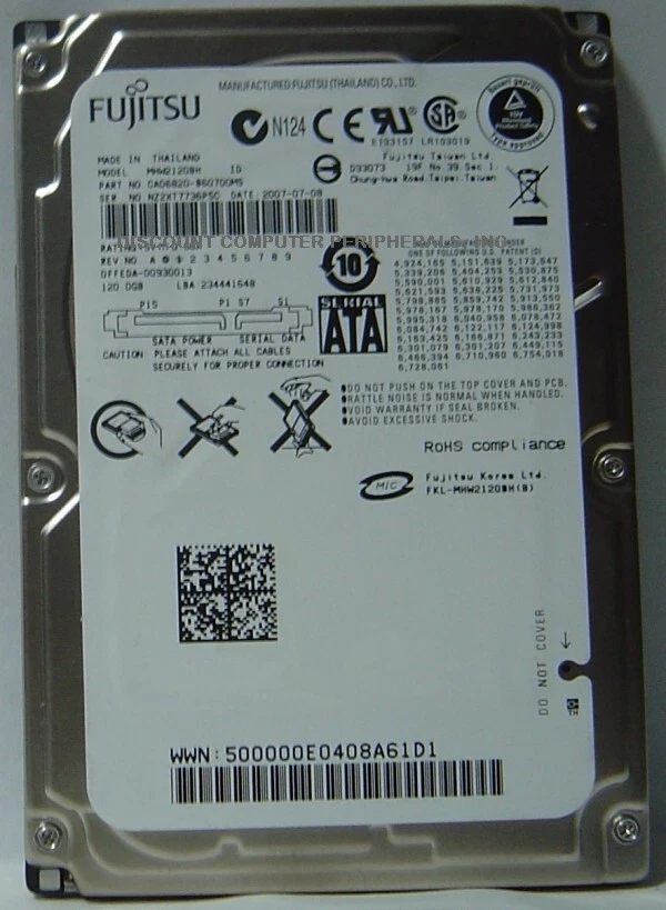 Disco duro Fujitsu 120 GB 2,5" SATA 9,5 mm MHW2120BH probado bueno nuestras unidades funcionan Foto 1 de 1