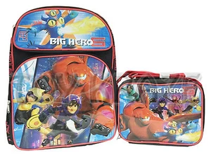 BIG HERO 6 BACKPACK & LUNCH BOX SET! BLACK RED HEROES SCHOOL BAG TOTE 16" NWT - Picture 1 of 6
