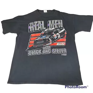 Vintage Dale Earnhardt Real Men Wear Black & Silver Tee Gr. XL 1990 Sports Image - Bild 1 von 8