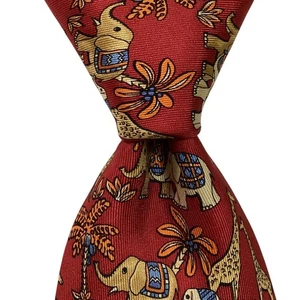 Corbata SALVATORE FERRAGAMO Hombre 100% Seda ITALIA ELEFANTES Lujo Rojo/Multi Usada en Excelente Condición - Imagen 1 de 3