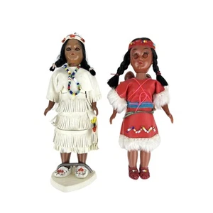 2 Native American Indian Dolls With Baby Vintage Sleepy Eyes 7” Hard Plastic - Picture 1 of 10