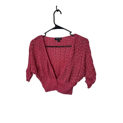 Bebe Cropped Knit Cardigan Sweater Rhubarb Pink Dolman Sleeve Button Front M - Image 1 of 4