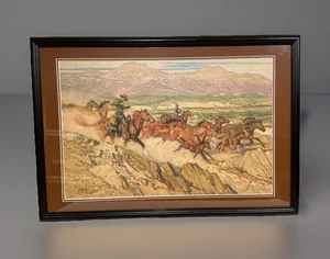 Robert Lougheed Western Art Print Signed “The Mustang Runners” W/Matte & Frame - Picture 1 of 13