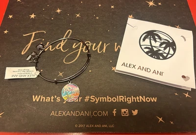 Alex and Ani CARIBBEAN PALM TREE Midnight Silver Bangle Bracelet New with Tag! - Image 1 of 4