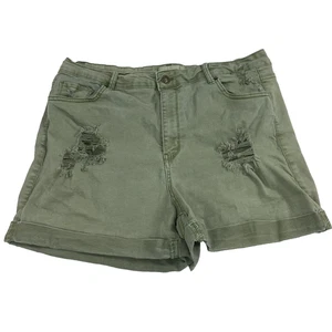 Pantaloncini jeans cerati donna 3XL distress distrutti roll up verde militare - Foto 1 di 10