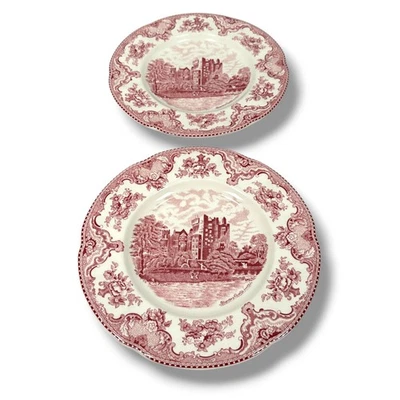 Johnson Bros Old Britain Castles Dinner Plates 10" Red Pink Transferware Lot 2 - Image 1 of 4