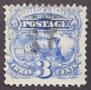 US Scott #114 3 cent Blue LOCOMOTIVE used G GRILL VG Cork cancel (invA30b) - Picture 1 of 3