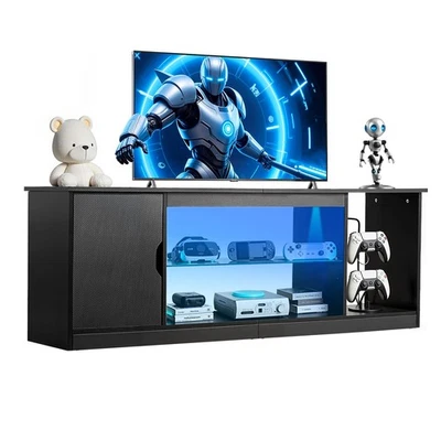 VEVOR TV Stand for TVs up to 65 in Modern Entertainment Center with Glass Shelf - Image 1 of 4