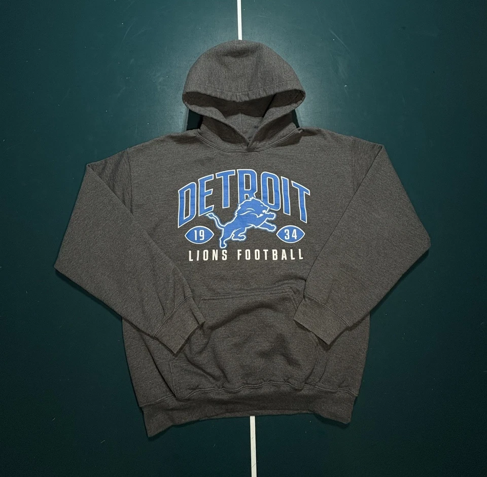 Sudadera con Capucha Detroit Lions Para Hombre Gris Medio Azul NFL Fútbol Pullover Foto 1 de 4