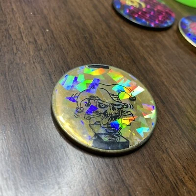 Vintage 1990s Thick Metal POG Slammer Jester Skull Theme Reflective Foil - Image 1 of 2