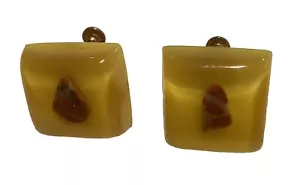 Handcrafted Original Design Plastic Encased Stone Earrings Vintage 1970s - Picture 1 of 12