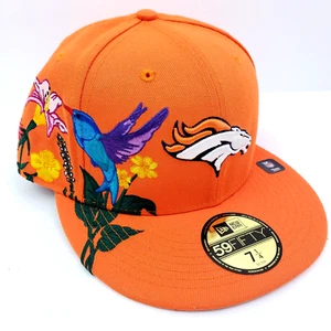 New Era 59FIFTY NFL Denver Broncos Blooming Floral Size 7 1/4 Orange Fitted Hat - Picture 1 of 8