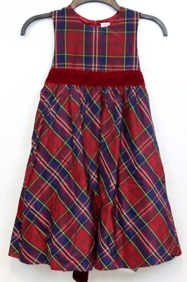 2010 Gymboree Holiday Celebrations 格子丝绸连衣裙 尺寸 7 天鹅绒领带内衬 Classi — 第 1/4 张图片