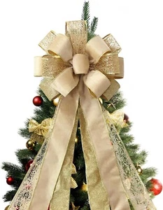 Christmas Tree Topper Bow, 43x13 Inches Large Toppers Bows for Christmas Tree, G - Picture 1 of 6