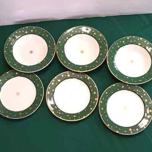 Galaxy Green By Sakura Dinner Plates Porcelain Fine China 14k Gold Set of 6 - Picture 1 of 12