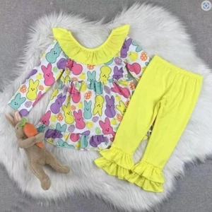 NEW Boutique Easter Bunny Rabbit Peeps Tunic Ruffle Leggings Girls Outfit Set - Picture 1 of 7