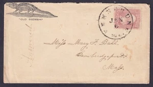 1863 Civil War Patriotic Cover OLD SECESH Alligator 3c Brown CDS to MA Very Fine - Picture 1 of 2