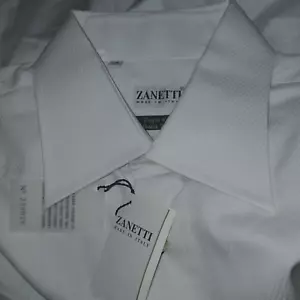 CAMICIA ABITO ZANETTI DOPPIO RITORTO COTONE BIANCO-ITALIA-16x34/35-NUOVA CON ETICHETTE-MANIGLIE POLSINI - Foto 1 di 3