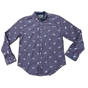 FREE NATURE Button Shirt Men S Wolf Print Muted Purple Animal AOP LongSleeve 40" - Picture 1 of 17