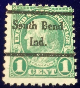FRANKLIN - 1926-34 - 1 Cent Green US Postage Stamp South Bend Ind. Cancelled. - Bild 1 von 4