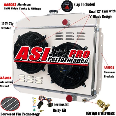 4 Row Aluminum Radiator Shroud Fan Relay Fit 1961-64 Ford F100 F250 F350 Pickup - Image 1 of 4