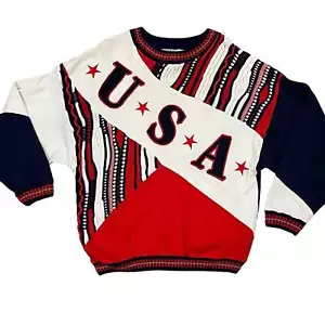 Suéter Tundra Estilo Coogi Copa Mundial de Estados Unidos De Colección Para Hombres Tejido Grande Colorido Años 90 Grande - Imagen 1 de 10