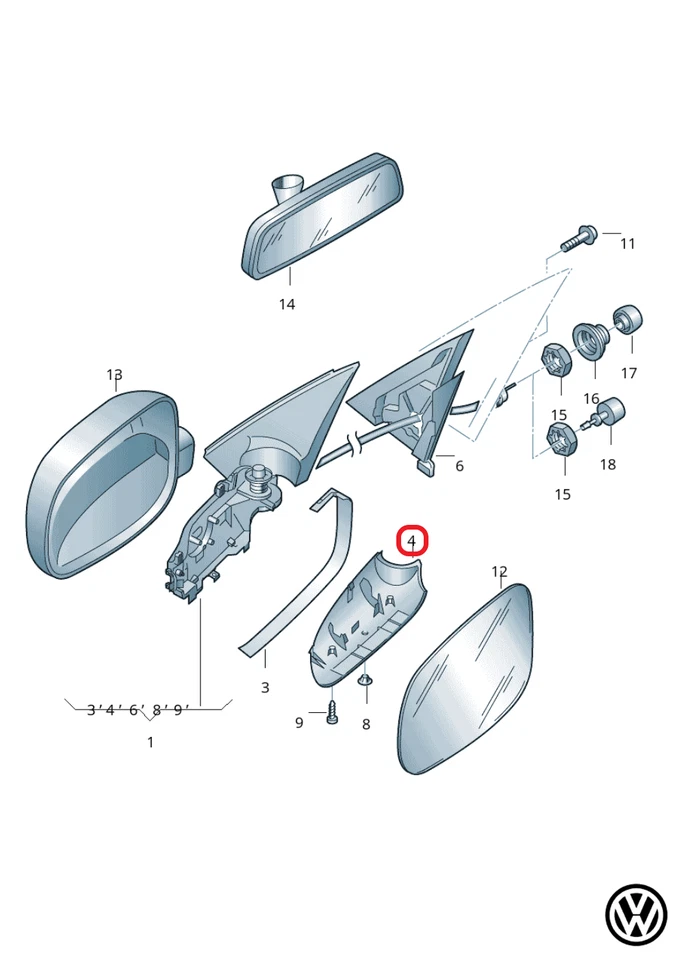 Cubierta de espejo original VOLKSWAGEN 6N0857603 01C Lupo Golf Polo Arosa 1999-2006 Foto 1 de 2